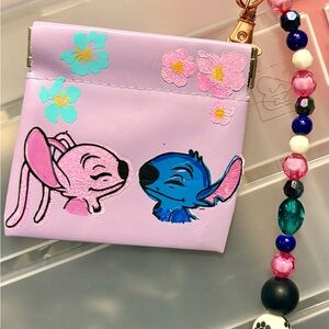 LILO and stitch faux leather mini makeup pouch with bag charm